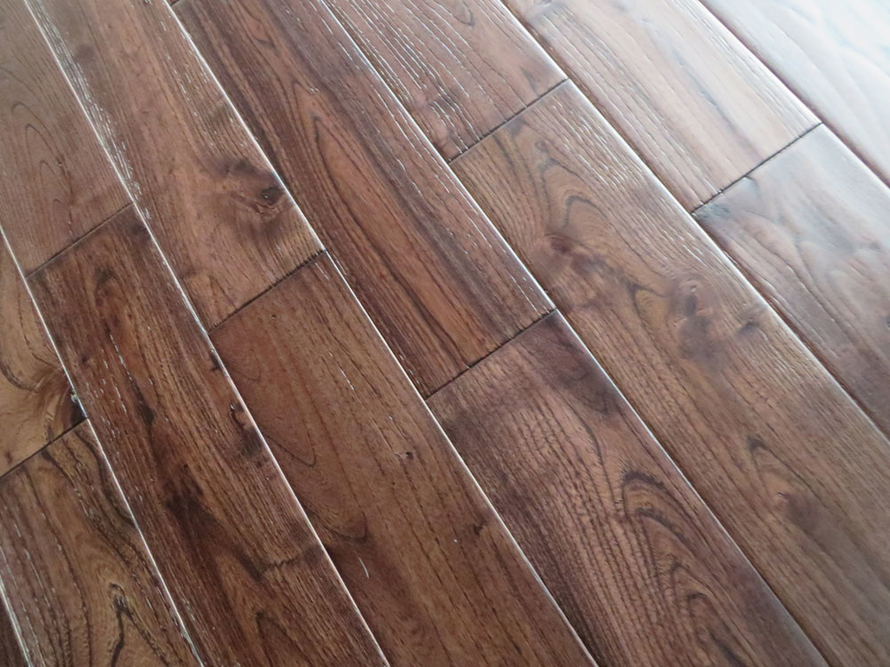handscraped, brushed and distressed asian teak solid hardwood floors