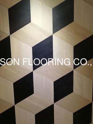 quality oak parquet tiles, artistic parquets, black & white stained, 3D showing factory