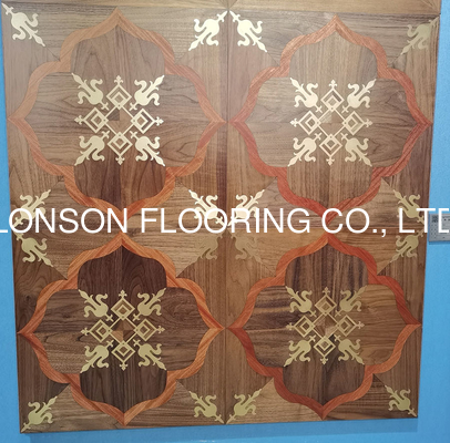 Quality Metal Inlayed Parquet Wood Flooring, brass / stainless steel mixed with wood factory