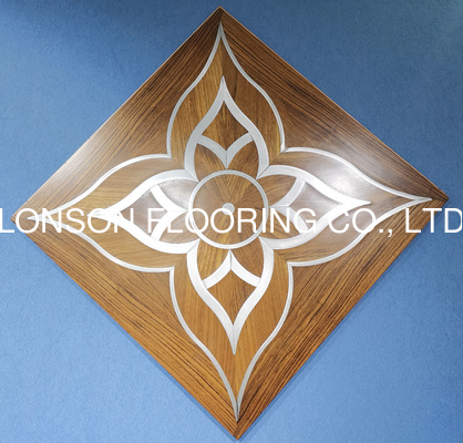 Quality Metal Inlayed Parquet Wood Flooring, brass / stainless steel mixed with wood factory