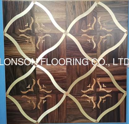 Quality Metal Inlayed Parquet Wood Flooring, brass / stainless steel mixed with wood factory