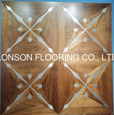 Quality Metal Inlayed Parquet Wood Flooring, brass / stainless steel mixed with wood factory