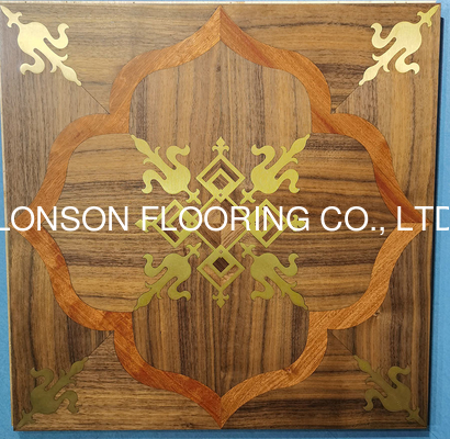 Quality Metal Inlayed Parquet Wood Flooring, brass / stainless steel mixed with wood factory