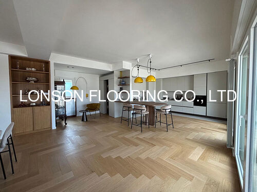 Latest company news about Sharing of the installation completion of European oak herringbone - pattern flooring