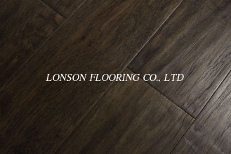 Hickory engineered hardwood flooring with handscraped &amp; brushed texture