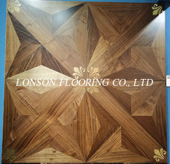 Metal Inlayed Parquet Wood Flooring, brass / stainless steel mixed with wood