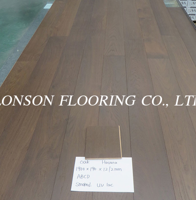 1900x90x12mm, 2mm top veneer, Dark Brown Oak Multi Ply Engineered Hardwood Flooring, Smoked, Brushed, UV lac Havana