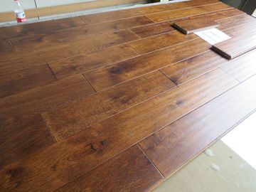 Toffee stained American Hickory Solid Hardwood Floorings, brushed and distressed finishing