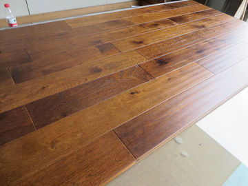 Toffee stained American Hickory Solid Hardwood Floorings, brushed and distressed finishing