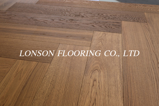 White Oak Herringbone Engineered Hardwood Flooring, Smoked, UV Oil