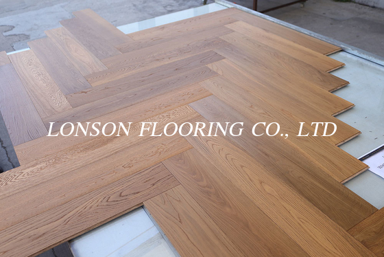 White Oak Herringbone Engineered Hardwood Flooring, Smoked, UV Oil