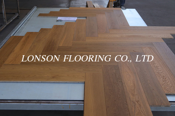 White Oak Herringbone Engineered Hardwood Flooring, Smoked, UV Oil