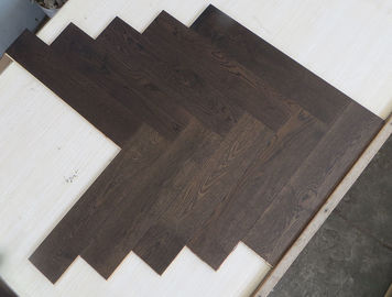 dark stained White Oak  herringbone/fishbone engineered wood flooring