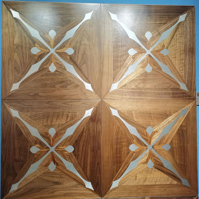 Metal Inlayed Parquet Wood Flooring, brass / stainless steel mixed with wood