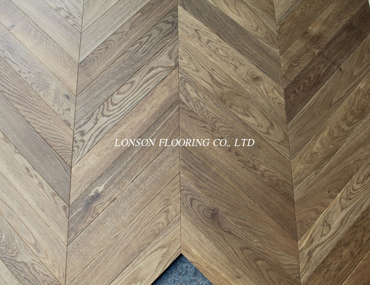 Dark Smoked &amp; Wax Oiled Chevron Oak Engineered Flooring Parquet to Euro