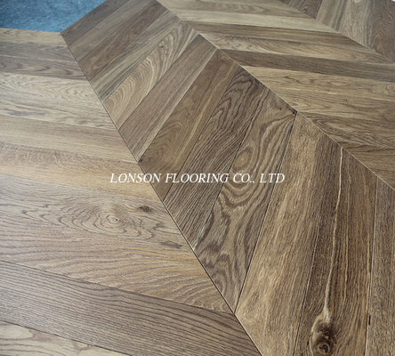 Dark Smoked &amp; Wax Oiled Chevron Oak Engineered Flooring Parquet to Euro