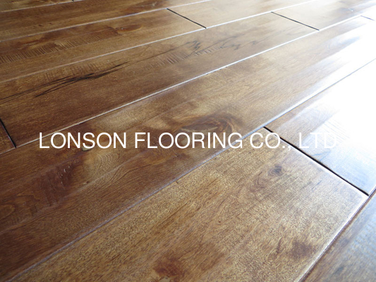 quality Birch Solid hardwood Flooring, handscraped with chatter mark and stained color factory