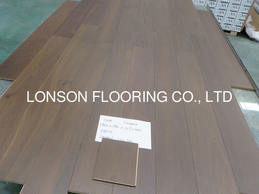 quality 1900x90x12mm, 2mm top veneer, Dark Brown Oak Multi Ply Engineered Hardwood Flooring, Smoked, Brushed, UV lac Havana factory