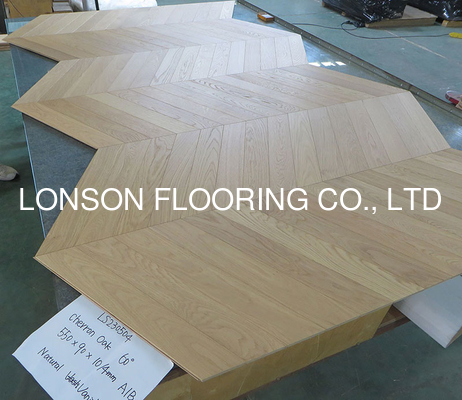 Quality 550 x 90 x 10MM, 60 degree 2 layers Chevron Euro Oak Engineered Wood Flooring, AB grade, Natural Brushed vanished, factory