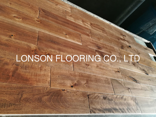 quality Birch Solid hardwood Flooring, handscraped with chatter mark and stained color factory