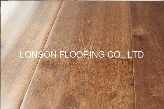 quality Birch Solid hardwood Flooring, handscraped with chatter mark and stained color factory