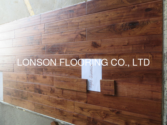Quality different stained Asian Teak solid hardwood flooring with distressed finishing factory