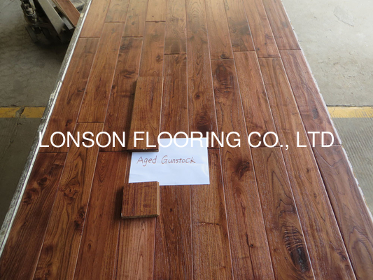 Quality different stained Asian Teak solid hardwood flooring with distressed finishing factory