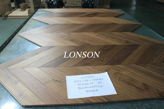 quality Width 90mm Natural Walnut Chevron Engineered wood flooring 510x90x10/4MM, AB grade, Brushed, UV lacquer factory