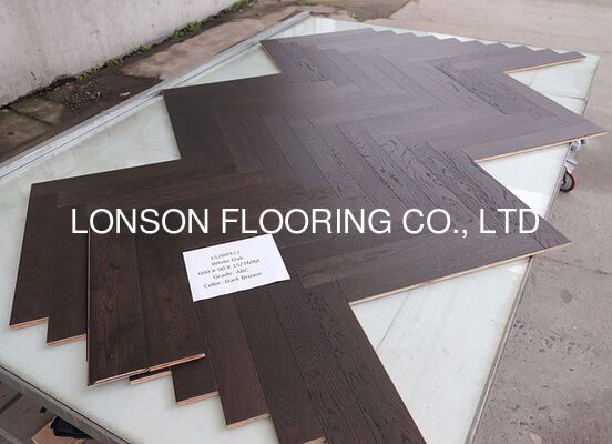 Quality Dark Brown Oak Engineered Wood Flooring, Herringbone Parquet, 600 x 90MM factory