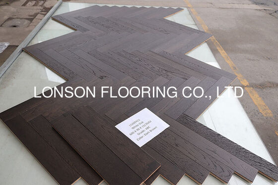 Quality Dark Brown Oak Engineered Wood Flooring, Herringbone Parquet, 600 x 90MM factory