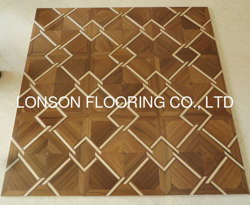 Quality Art Parquetry tiles in teak/walnut and birch engineered wood flooring to USA factory