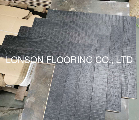 Quality Black Oak Herringbone Parquet Flooring with saw mark and brush surface factory