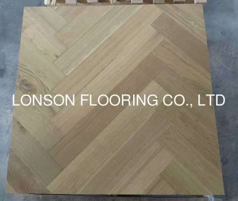 White Oak Herringbone/Fishbone Engineered Parquet Flooring, Smoked, Color 01-B